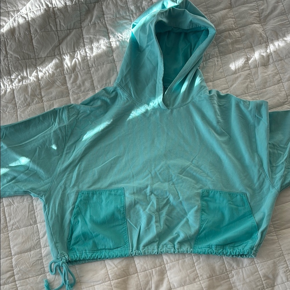 Teal Hooded Crop Top (boxy fit)